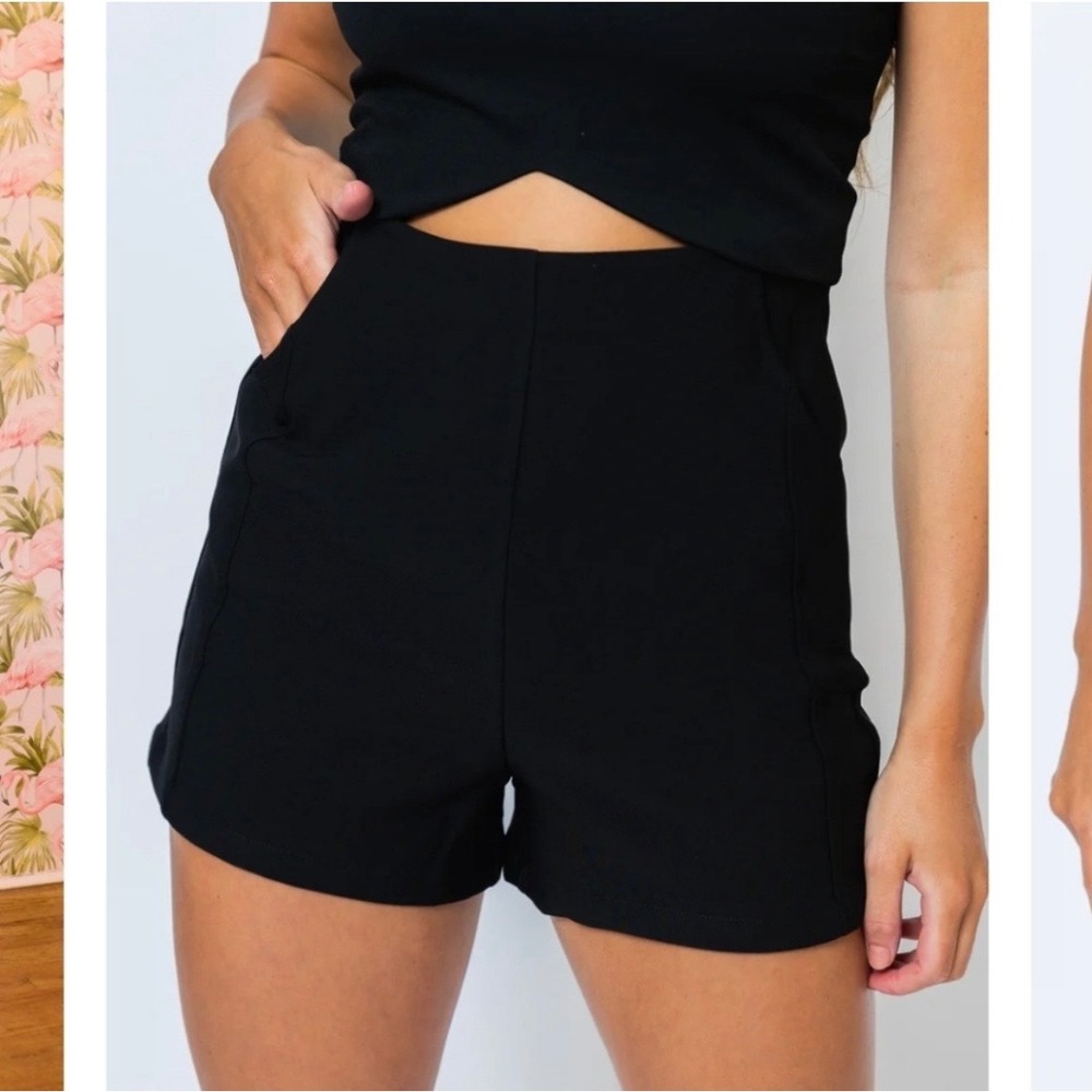 NWT Lida Kate Black High Waisted Tailored Shorts With Side Zip & Pockets Large